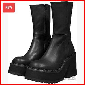 Chunky Heel Platform Ankle Boots Round Toe Combat Booties Women's Shoes